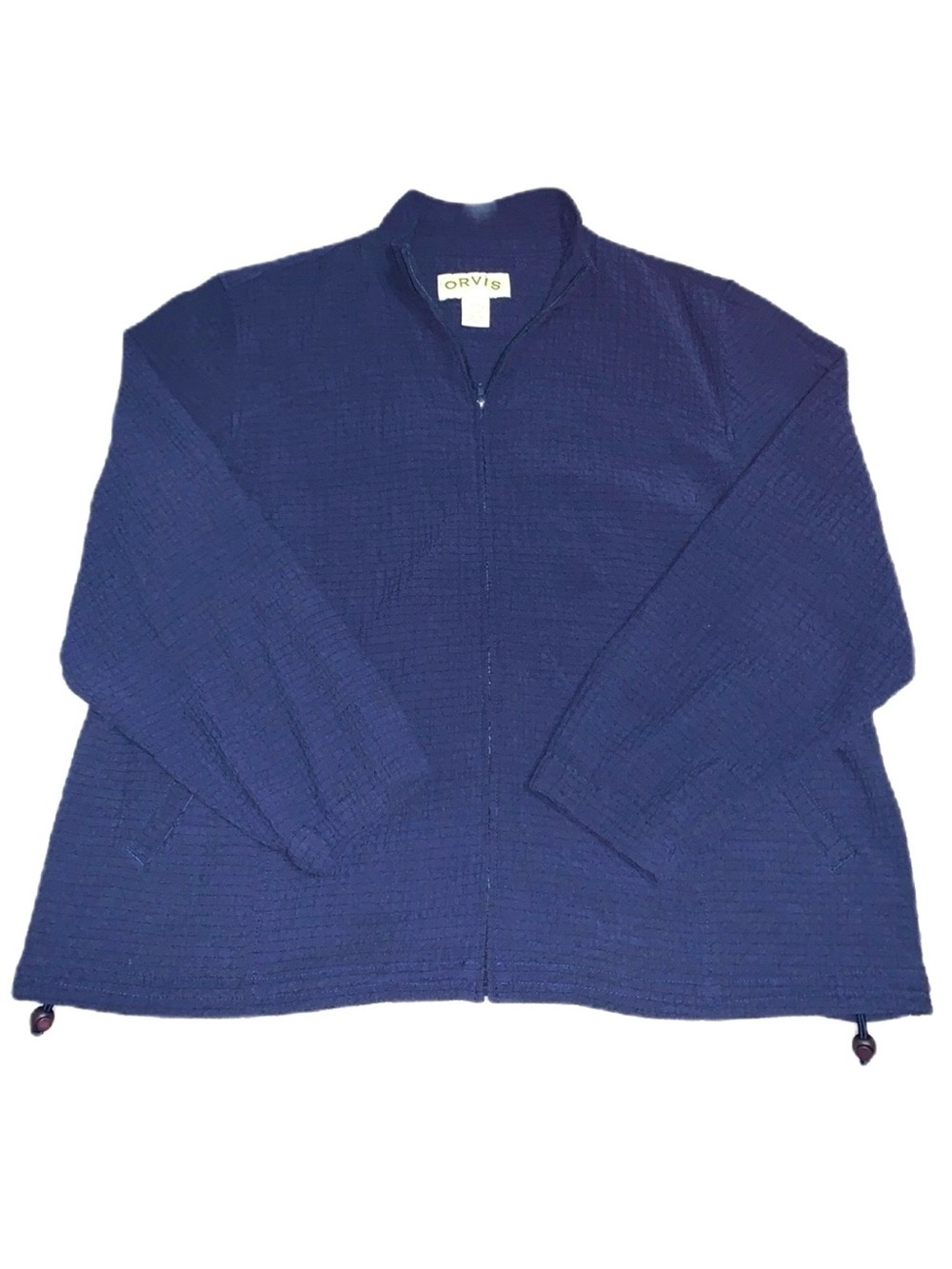 ORVIS XLP Jacket Women Crepe Textured Mock Neck Full Zip Navy Blue